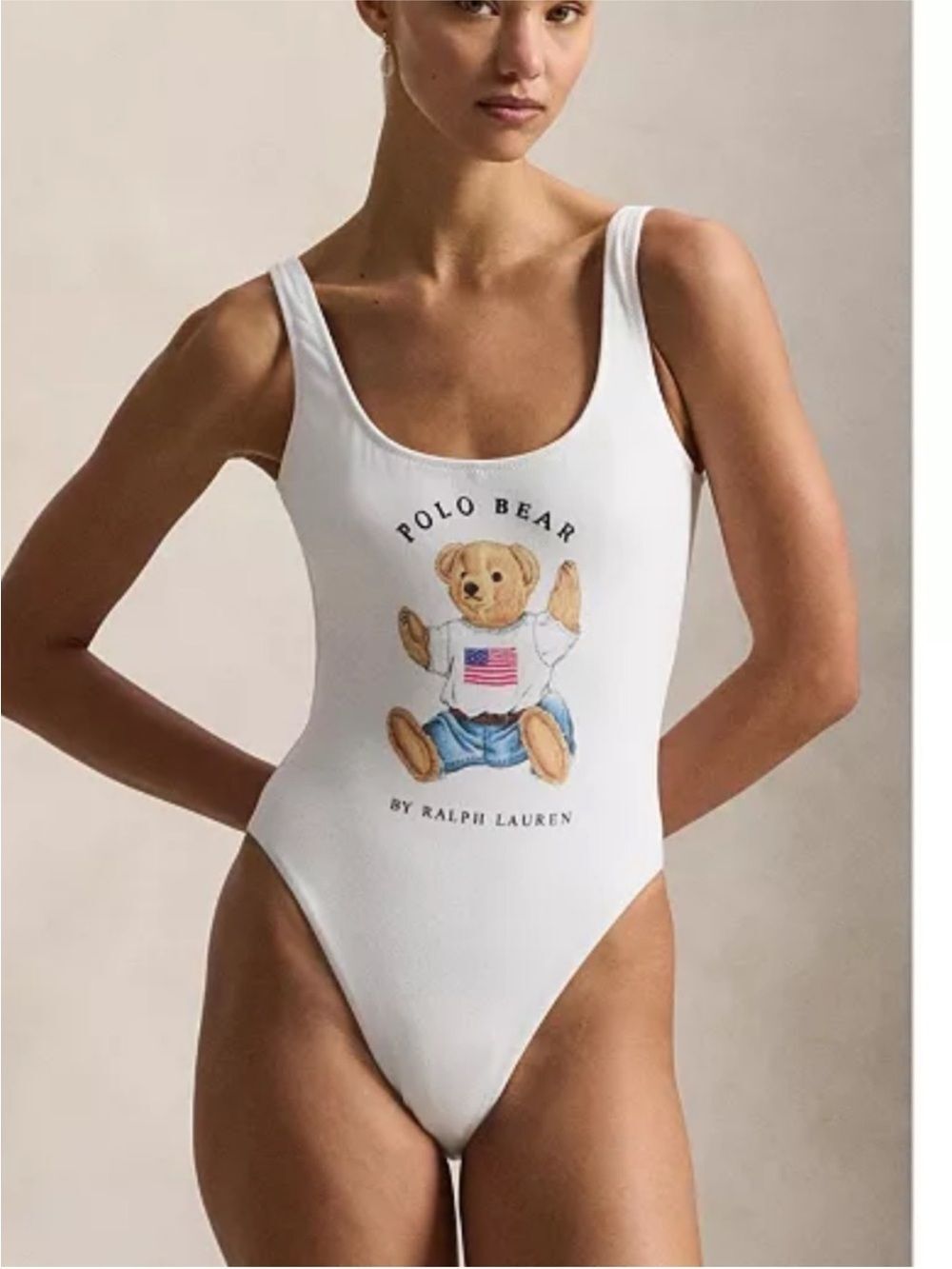 NEW Polo Ralph Lauren Polo Bear One Piece Swimsuit White - Picture 2 of 9